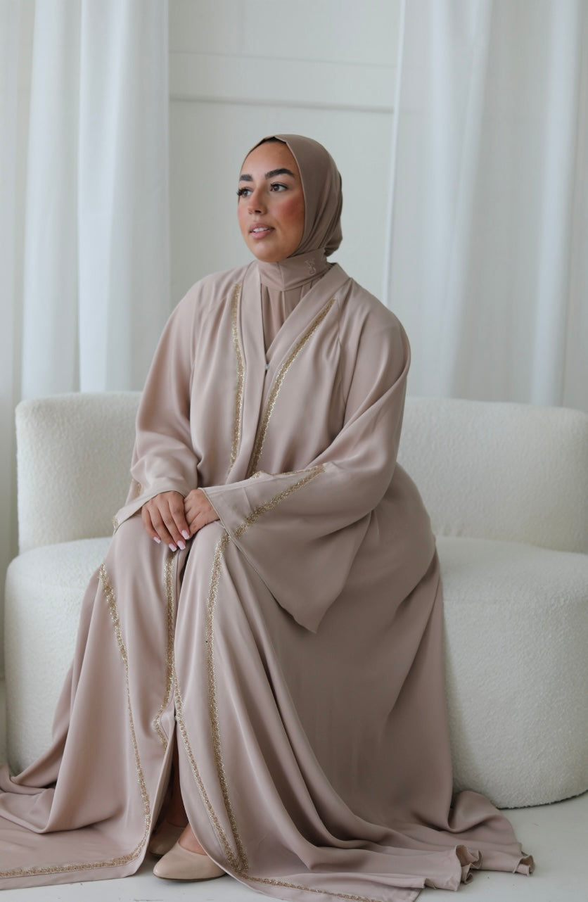 Elegant Handmade Dubai Abaya with Stones NUDE X STONES