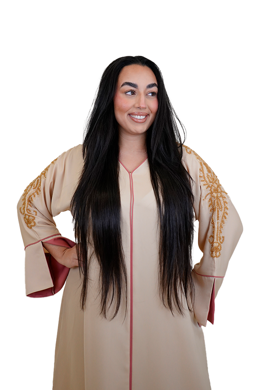 Handmade Abaya – Nude x Soft Pink