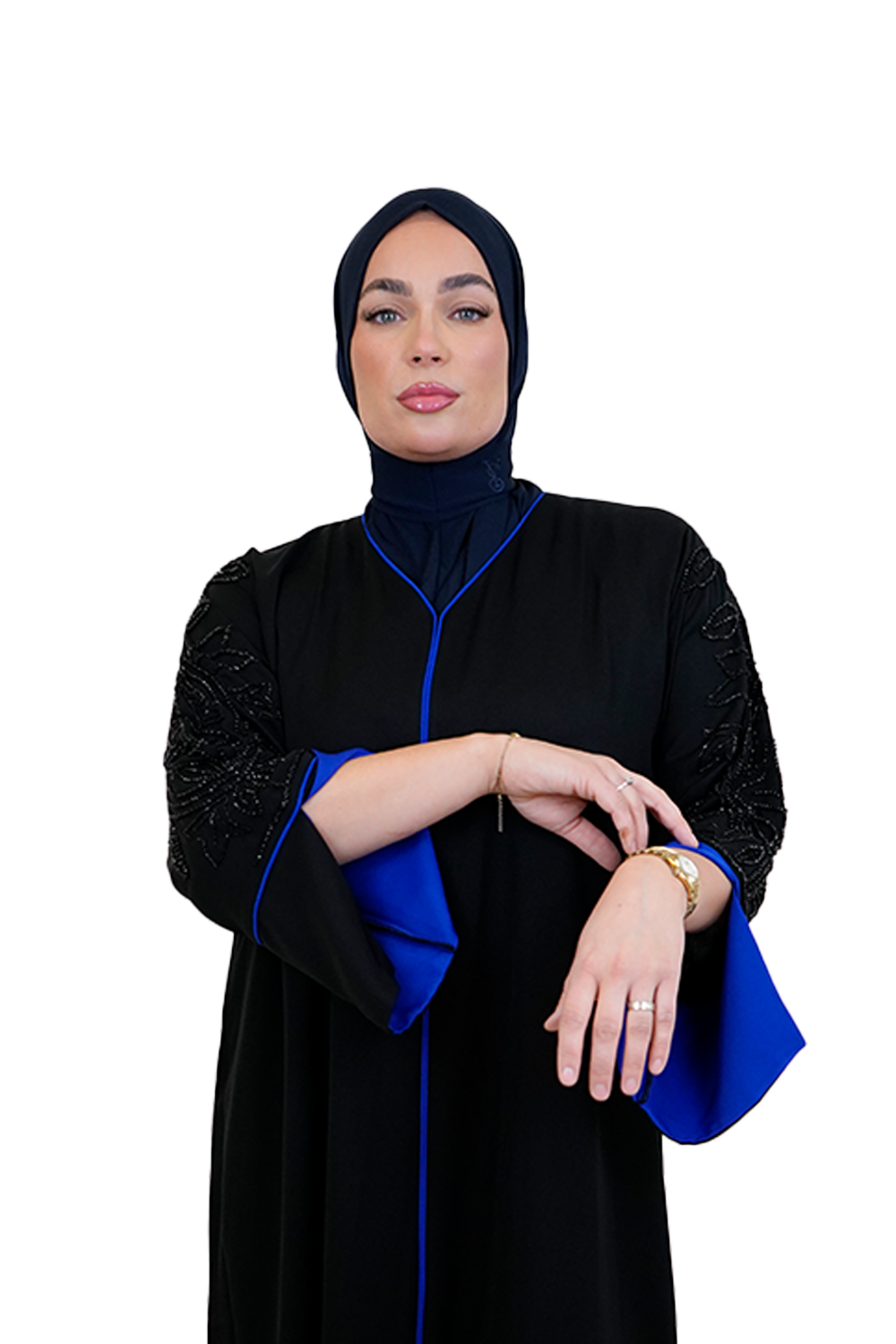 Elegant Handmade Dubai Abaya with Stones BLACK X BLUE