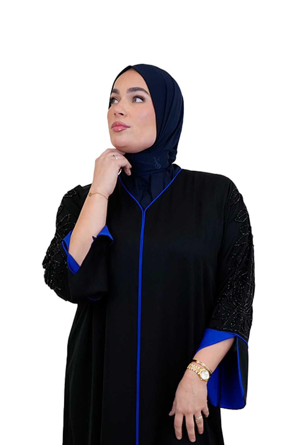 Elegant Handmade Dubai Abaya with Stones BLACK X BLUE