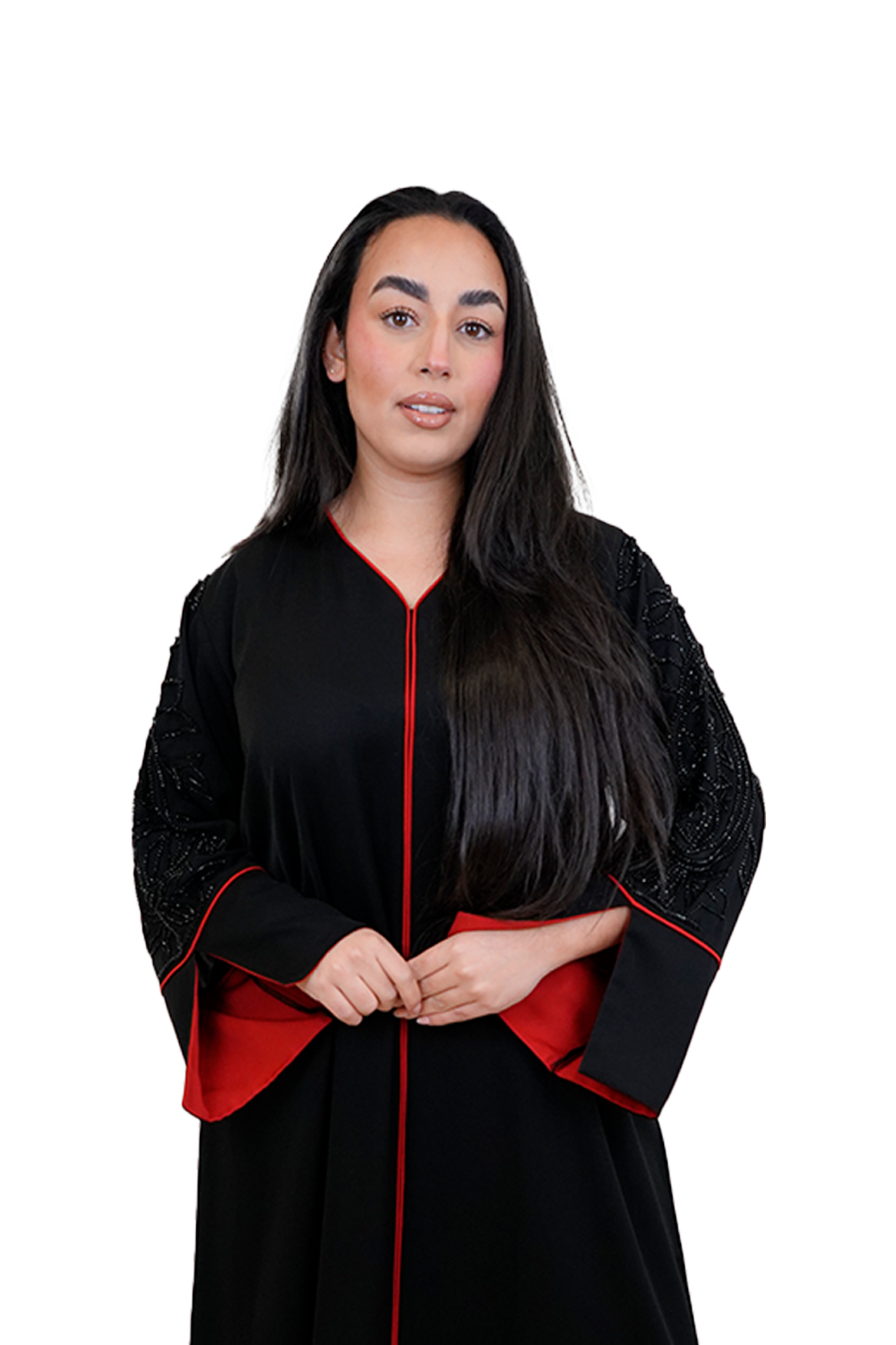Elegant Handmade Dubai Abaya with Stones BLACK X RED