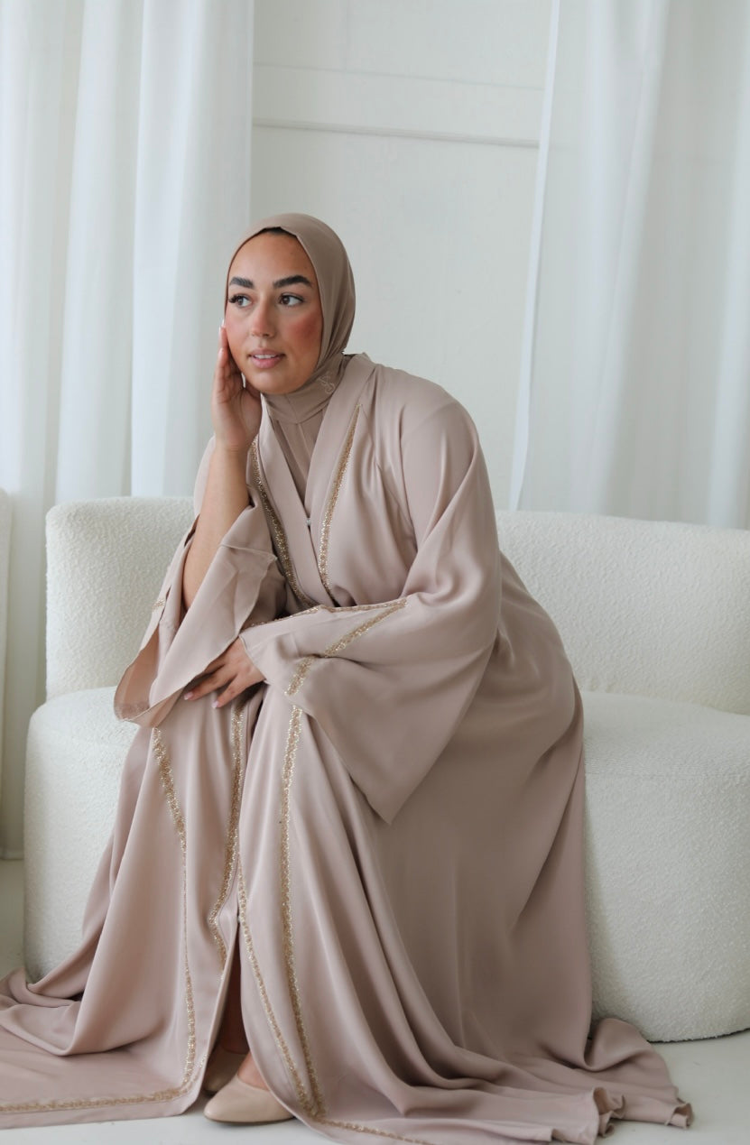 Elegant Handmade Dubai Abaya with Stones NUDE X STONES