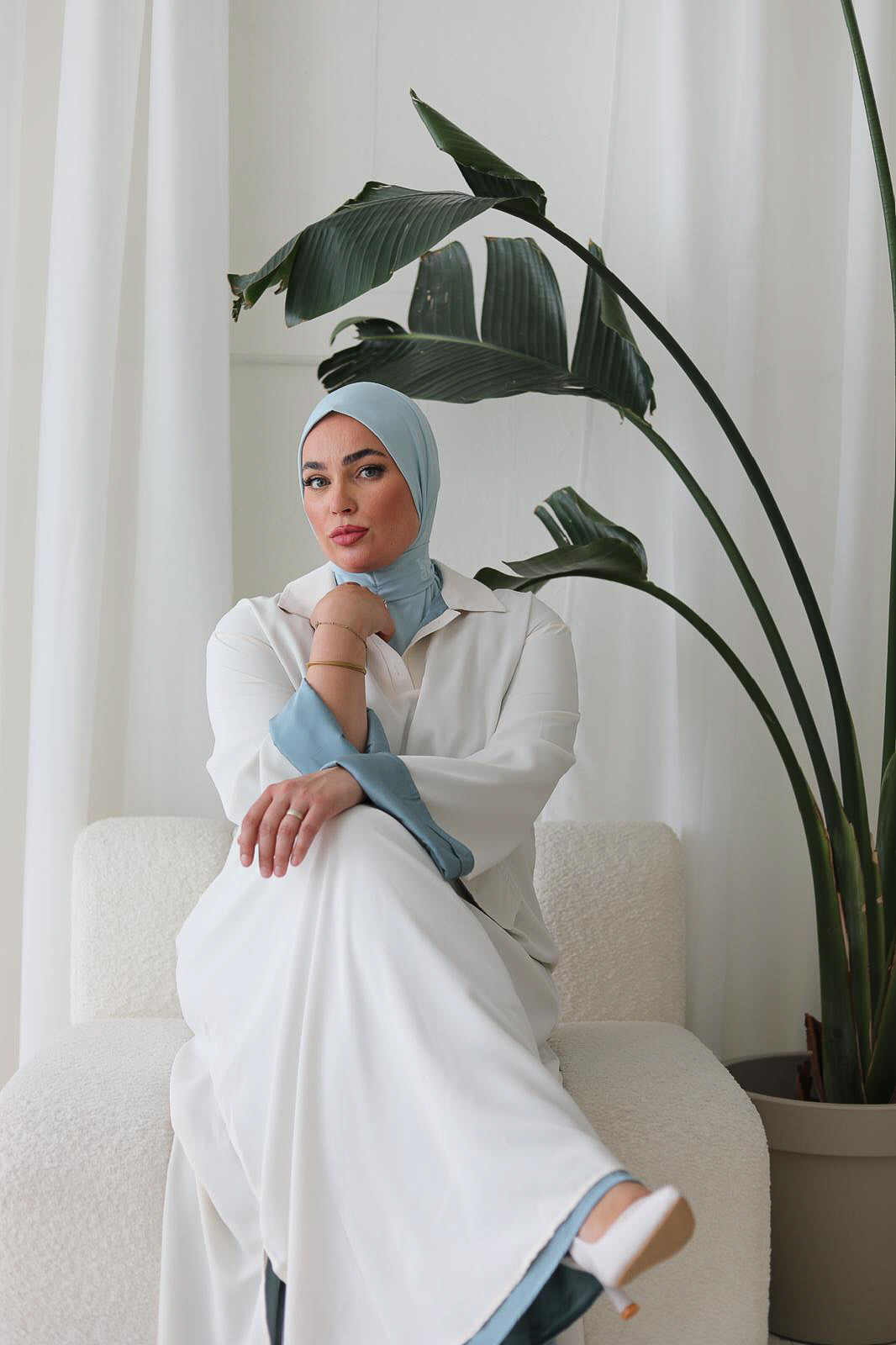 Beautiful Handmade Double-Lined Dresses BEIGE X LIGHT BLUE