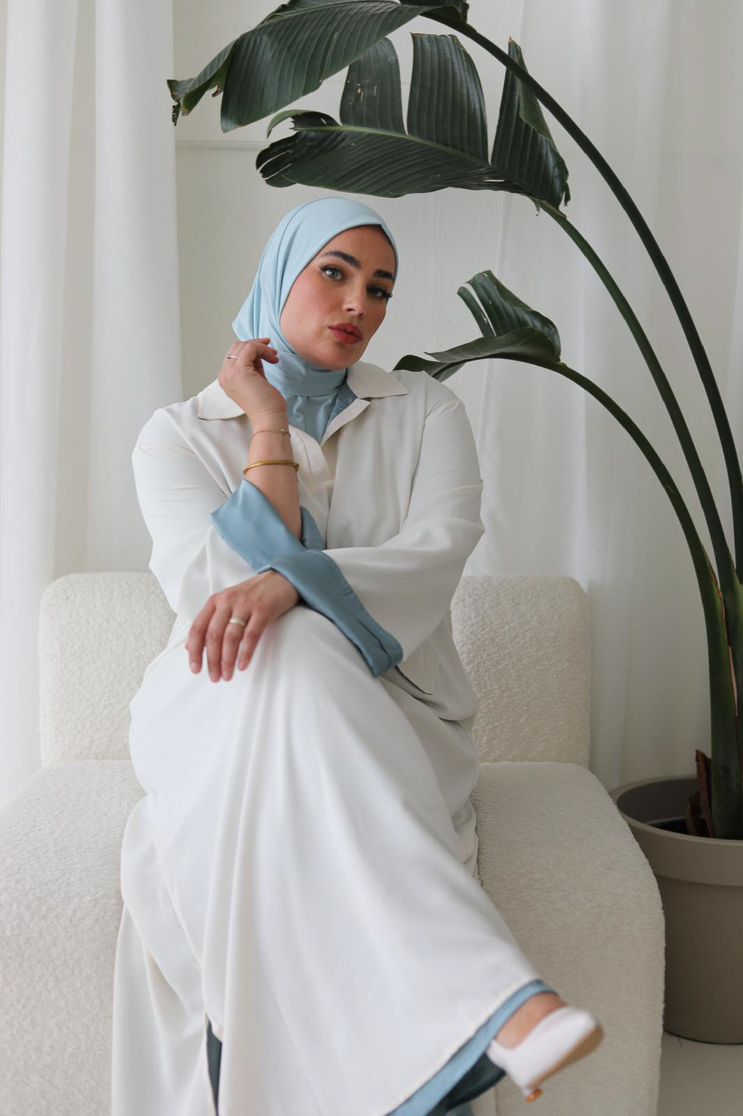 Beautiful Handmade Double-Lined Dresses BEIGE X LIGHT BLUE