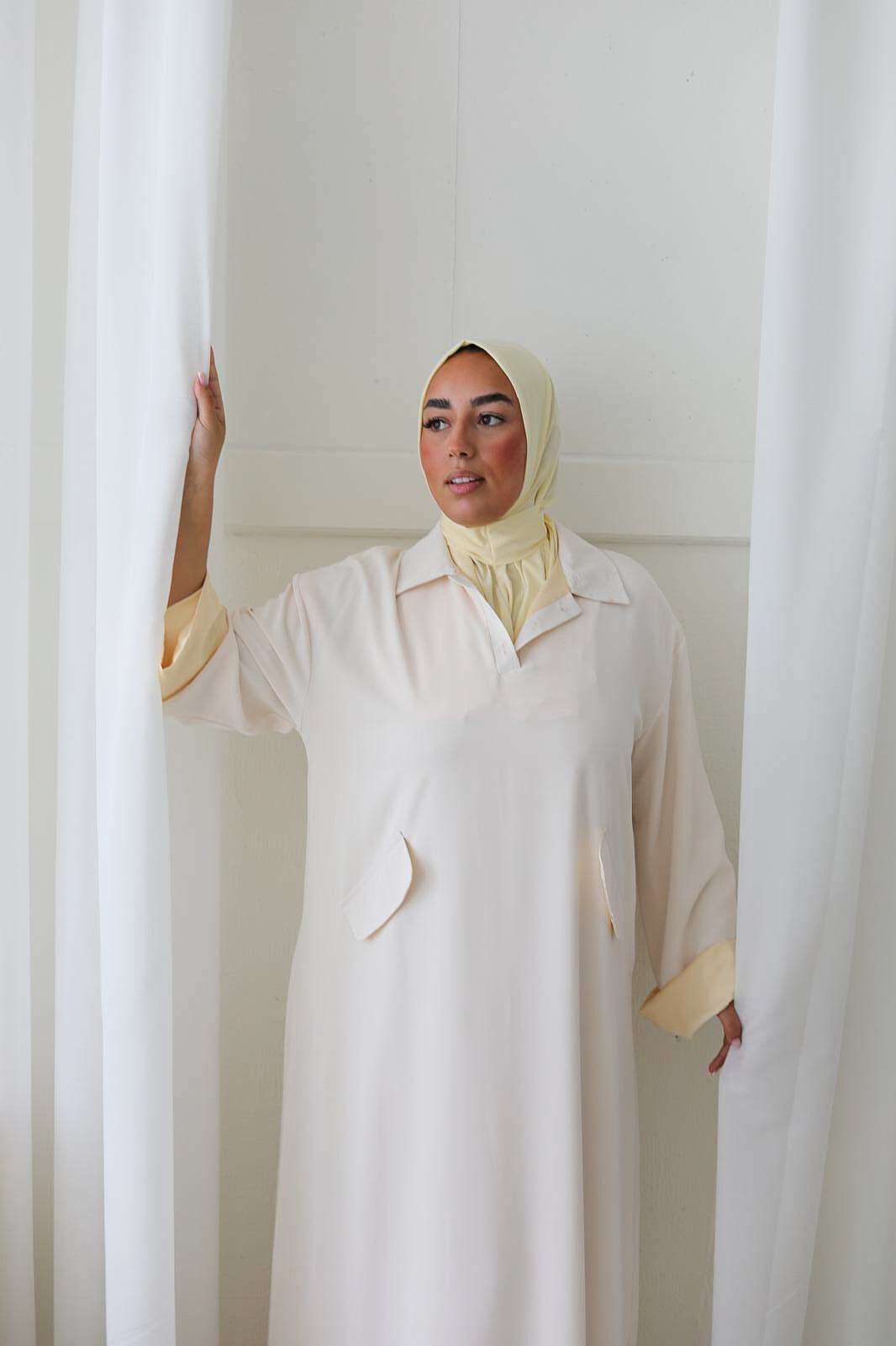 Beautiful Handmade Double-Lined Dresses BEIGE X BUTTERYELLOW