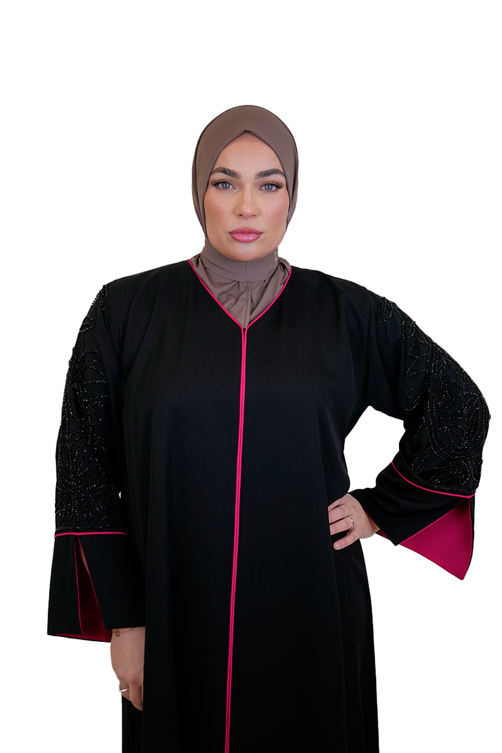 Handmade Abaya – Black x Fuchsia Pink